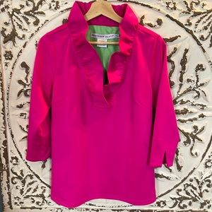 Gretchen Scott Ruffle Top 3/4 length sleeve Sz S
